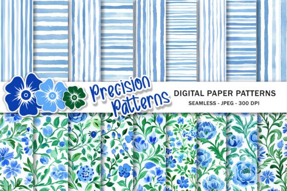 Blue Floral Striped Seamless Pattern for Modern Design