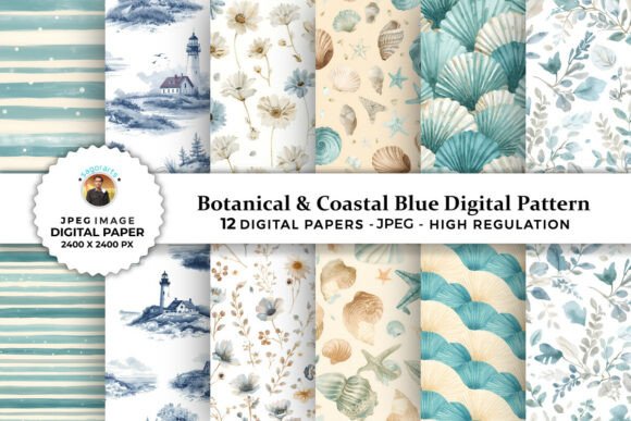 Botanical Coastal Blue Digital Pattern Guide