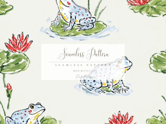Bringing Spring to Life with a Cute Frog and Lily Pad Seamless Pattern PNG