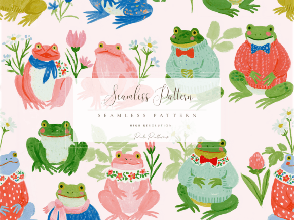 Cute Frog Seamless Pattern PNG for Creative Projects