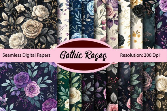 Elevating Visual Identity with Gothic Roses Seamless Digital Paper