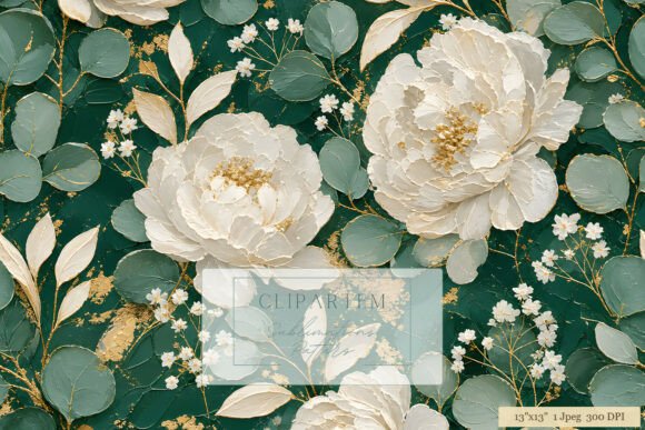 Emerald Peony Gold Floral Pattern Guide