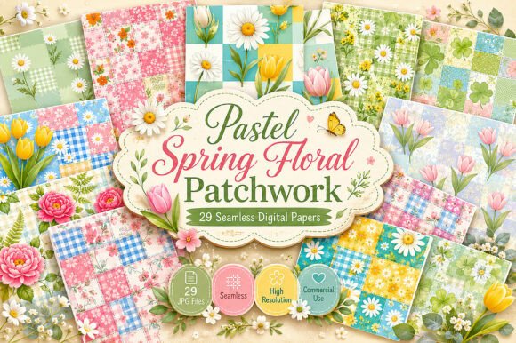 Evaluating the Pastel Spring Floral Patchwork Seamless Collection for Creative Projects