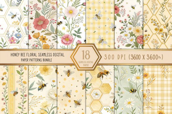 Honey Bee Floral Seamless Digital Paper Guide