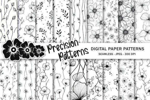 Minimal Floral Line Art Digital Paper for Creators