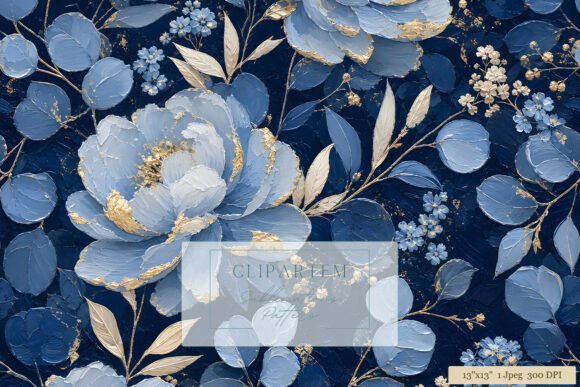 Navy Blue Gold Peony Floral Pattern Guide