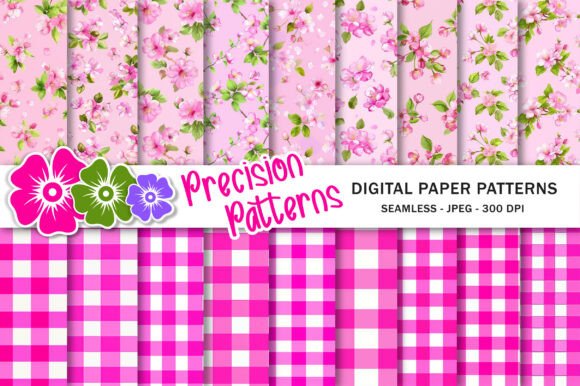 Pink Cherry Sakura Gingham Floral Pattern Guide