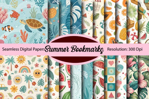 Summer Bookmarks Seamless Digital Paper Guide