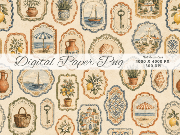 Vintage Coastal Frames Digital Paper for Creative Projects