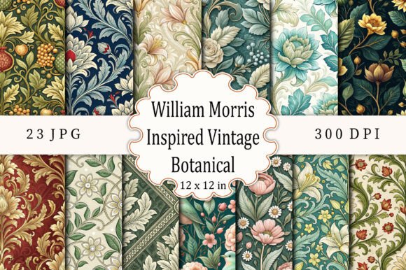 William Morris Inspired Vintage Botanical Art